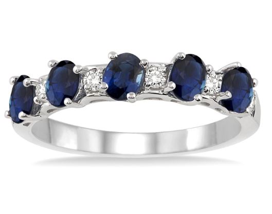 ReMARKable Designs Ladies Band in 14 Karat White with 5 Oval Sapphires 4mm-3mm