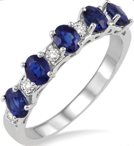 ReMARKable Designs Ladies Band in 14 Karat White with 5 Oval Sapphires 4mm-3mm