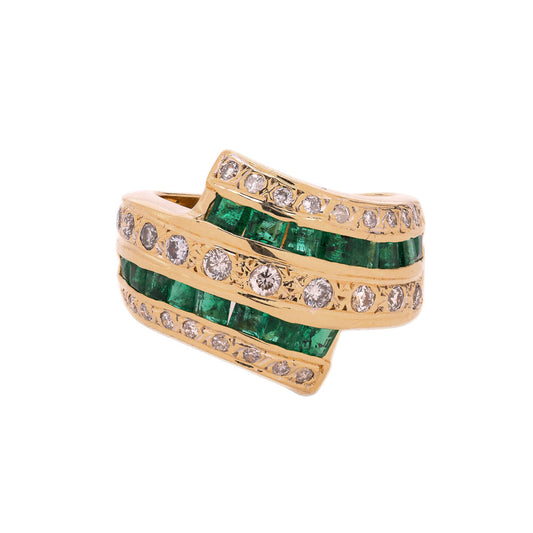 M Estate Collection Color Gemstone Band in 14 Karat Yellow with 16 Princess Emeralds 0.90ctw