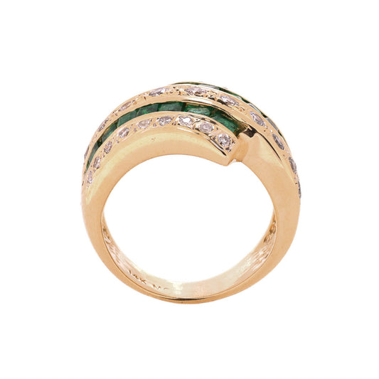 M Estate Collection Color Gemstone Band in 14 Karat Yellow with 16 Princess Emeralds 0.90ctw