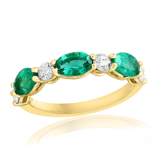 ReMARKable Designs Color Gemstone Band in 14 Karat Yellow Gold with 3 Oval Emeralds 1.27ctw