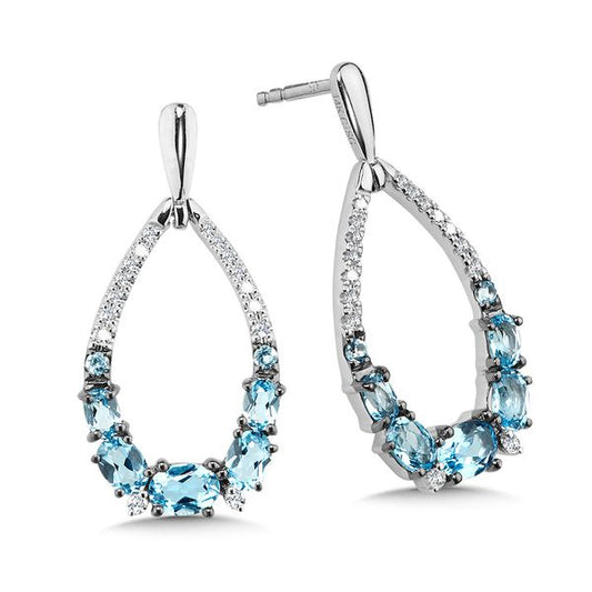 ReMARKable Designs Blue Topaz Dangle Earrings in 14 Karat White Gold with Various Shapes 1.20ctw