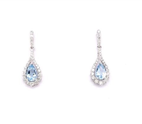 ReMARKable Designs ReMARKable Designs Drop Aquamarine Color Gemstone Earrings in 14 Karat White Gold with 2 Pear Aquamarines 0.80ctw