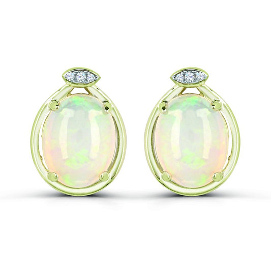 Oval opal earrings with diamond accents.