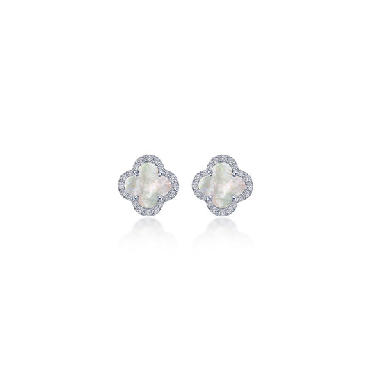Lafonn Stud Color Gemstone Earrings in Platinum Bonded Sterling Silver with 2 Clover Mother Of Pearls