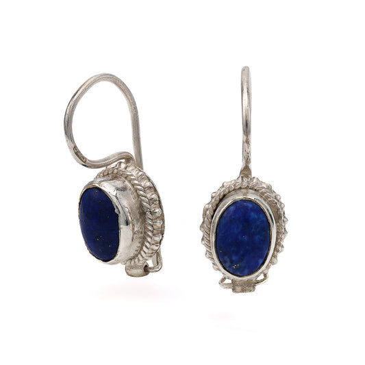 Marks Estate Dept 1 Estate Collection Dangle Color Gemstone Earrings in Sterling Silver White with 2 Cabochon Lapis