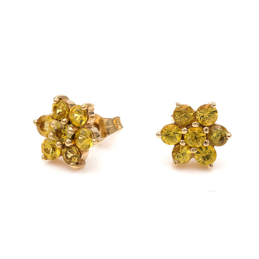 Marks Estate Dept 1 Estate Collection Stud Color Gemstone Earrings in 10 Karat Yellow Gold with 14 Round Simulated Citrines