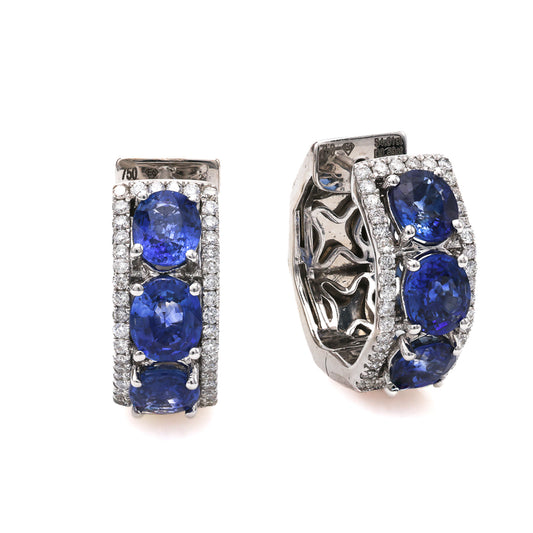 Marks Estate Dept 1 Estate Collection Huggie Color Gemstone Earrings in 18 Karat White Gold with 4.31ctw 6 Oval Sapphires