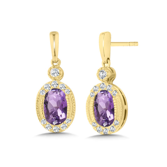 ReMARKable Designs Oval Amethyst Color Gemstone Drop Earrings in 14 Karat Yellow Gold with Friction Back