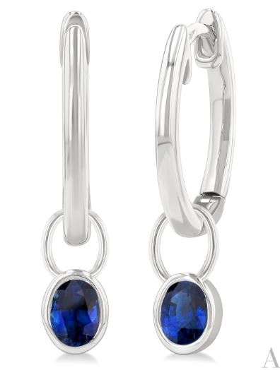 ReMARKable Designs Small Hoop Sapphire Earrings in 14 Karat White Gold with 2 Oval Sapphires 5.00ctw