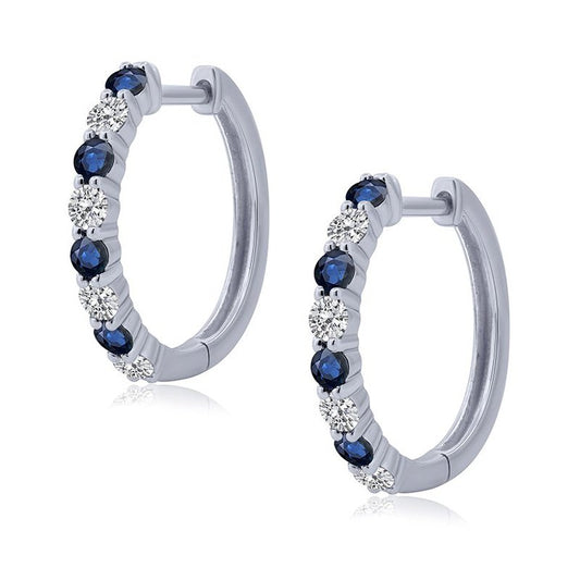 IRENA JEWELS Medium Hoop Sapphire Color Gemstone Earrings in 14 Karat Yellow Gold with 8 Round Sapphires 0.70ctw