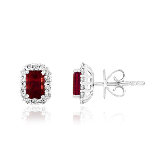 ReMARKable Designs Oval Ruby Color Gemstone Earrings in 18 Karat White Gold with 2 Rubies 1.30ctw