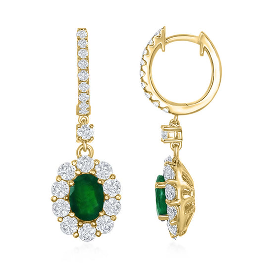 ReMARKable Designs Drop Color Gemstone Earrings in 18 Karat Yellow Gold with 2 Oval Emeralds 1.27ctw