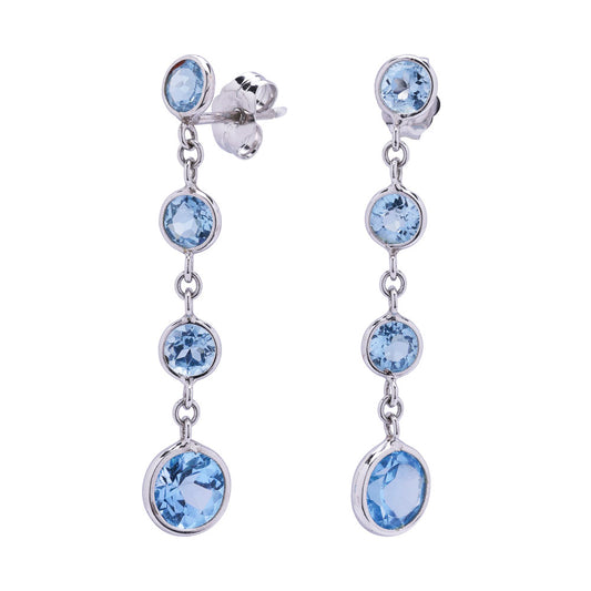 ReMARKable Estate Dangle Blue Topaz Color Gemstone Earrings in 14 Karat White Gold with 2 Round Blue Topazes