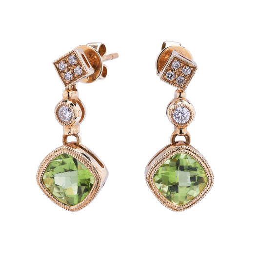 ReMARKable Estate Dangle Peridot Earrings in 18 Karat Yellow Gold with 2 Unique Peridot 2.20ctw 6mm