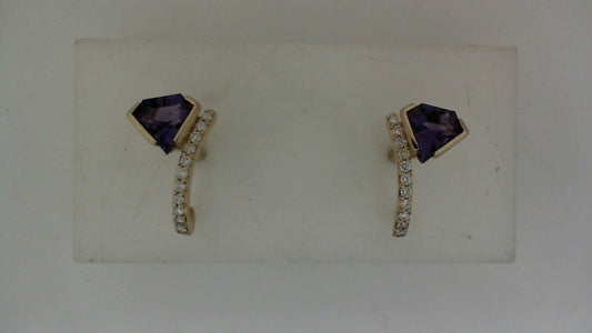 ReMARKable Designs Amethyst J Hoop Earrings in 14 Karat Yellow Gold with 2 Kite Amethysts 1.20ctw