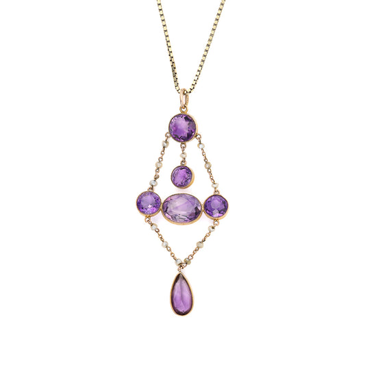 ReMARKable Estate Pendant M Estate Collection Amethyst Necklace in 14 Karat Yellow Gold with 6 Various Shapes Amethysts