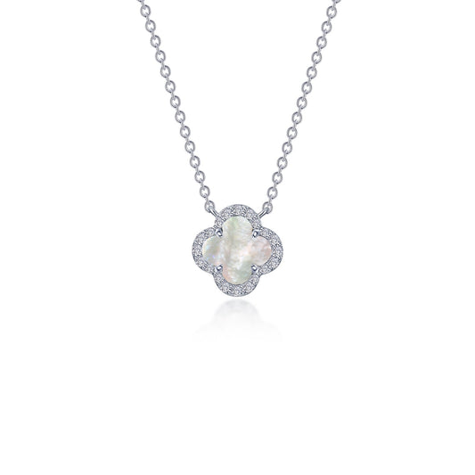 Lafonn Clover Mother of Pearl Color Gemstone Necklace in Platinum Bonded Sterling Silver