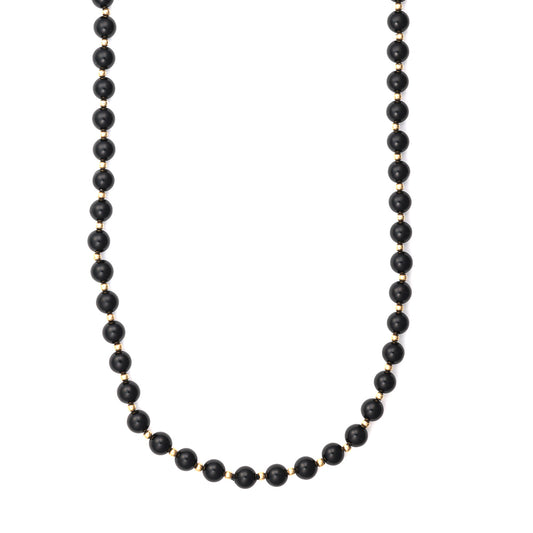 ReMarkable Estate Estate Collection Color Gemstone Necklace in 14 Karat Yellow Gold with Round Black Onyx