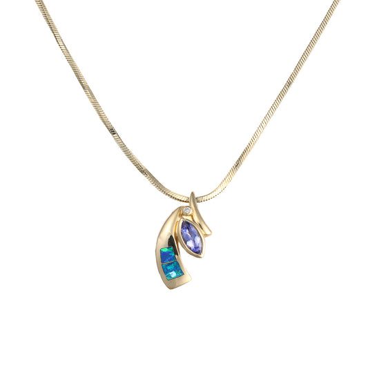 Marks Estate Dept 1 Estate Collection Color Gemstone Necklace in 14 Karat Yellow Gold with 1 Marquise Tanzanite 8.5mm-8.5mm