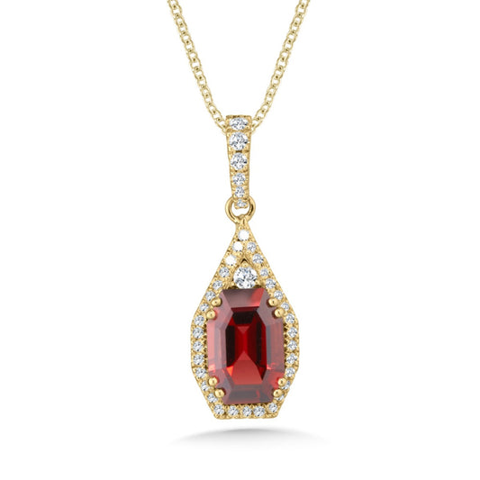 ReMARKable Designs Color Gemstone Necklace in 14 Karat Yellow Gold with 1 Unique Garnet 1.95ctw, Cable Link Chain, Lobster Claw Clasp