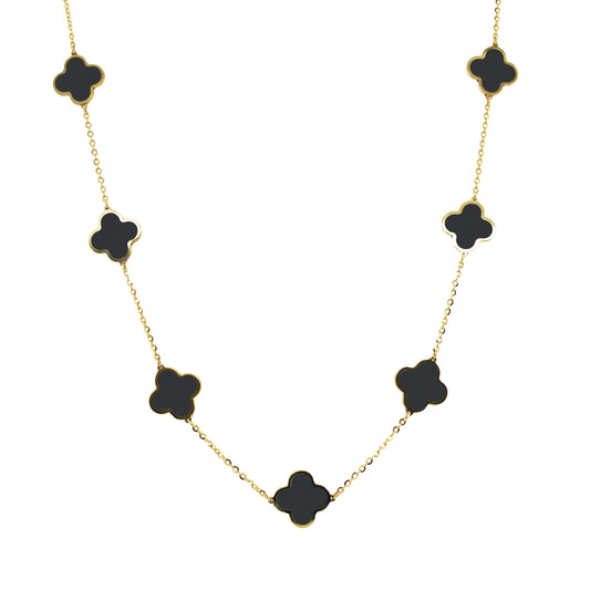ReMARKable Designs Station Necklace with 7 Clover Onyxes in 14 Karat Yellow Gold