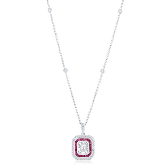 JEWELS BY JACOB Color Gemstone Necklace with 1 Emerald Diamond 0.29ctw in 18 Karat White Gold