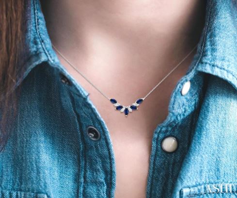ReMARKable Designs Marquise Sapphire Necklace in 14 Karat White Gold with 5 Sapphires 5mm-2.5mm