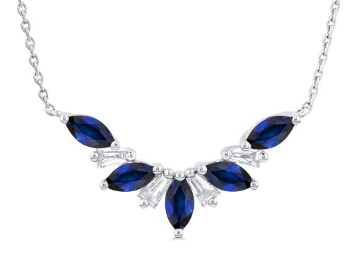 ReMARKable Designs Marquise Sapphire Necklace in 14 Karat White Gold with 5 Sapphires 5mm-2.5mm