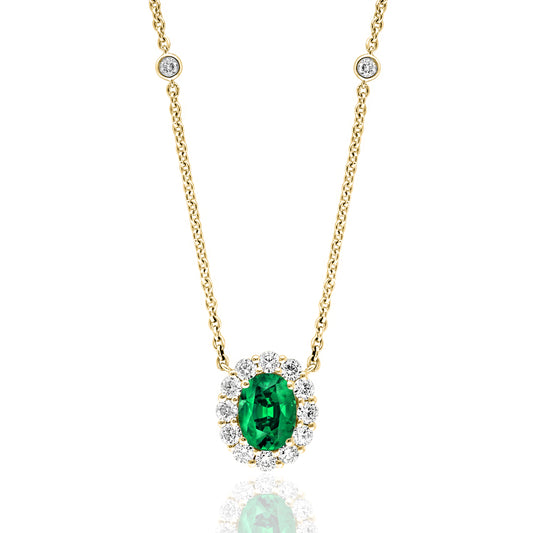 ReMARKable Designs Pendant Color Gemstone Necklace in 18 Karat Yellow Gold with 1 Oval Emerald 1.08ctw