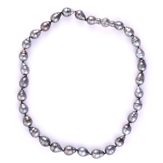 Pearl Strand M Estate Collection Color Gemstone Necklace in 14 Karat White with 31 Baroque Grey Pearls 10mm