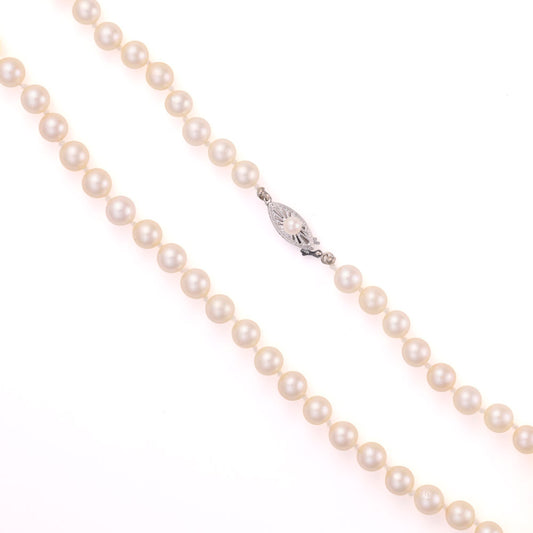 Pearl Strand Color Gemstone Necklace in 14 Karat White with 48 Akoya Cream Pearls