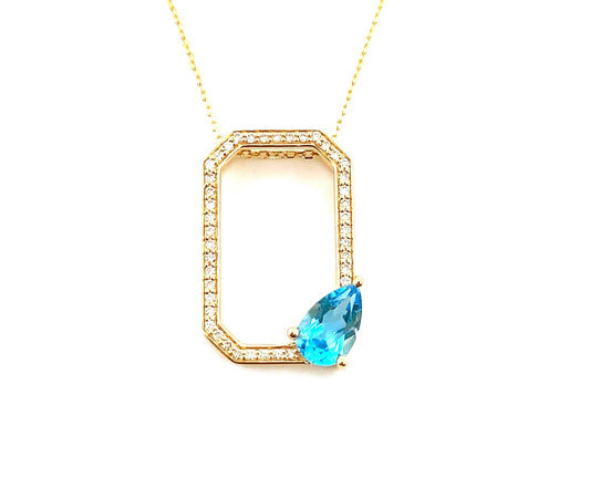 ReMARKable Designs Color Gemstone Necklace with 1 Pear Blue Topaz 6.16ctw in 14 Karat Yellow Gold