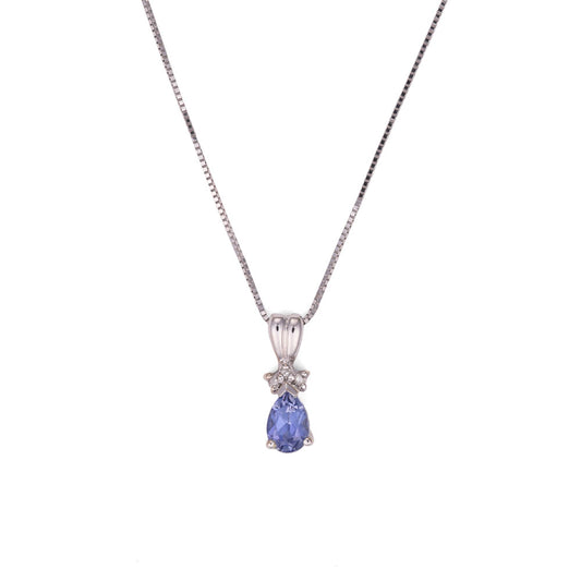 ReMARKable Estate Pear Bluish Violet Sapphire Color Gemstone Necklace in 14 Karat White Gold with 0.53ctw 5.86mm-5.86mm