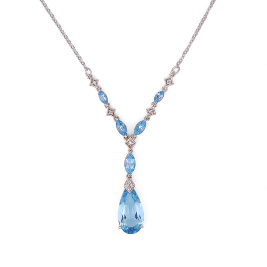 ReMARKable Estate Blue Topaz Necklace in 14 Karat White Gold with 1 Pear Blue Topaz 4.00ctw 15.22mm
