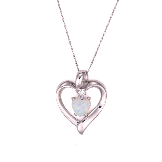 ReMARKable Estate Heart Lab Created Opal Color Gemstone Necklace in 14 Karat White Gold with 1 Heart 6mm Opal