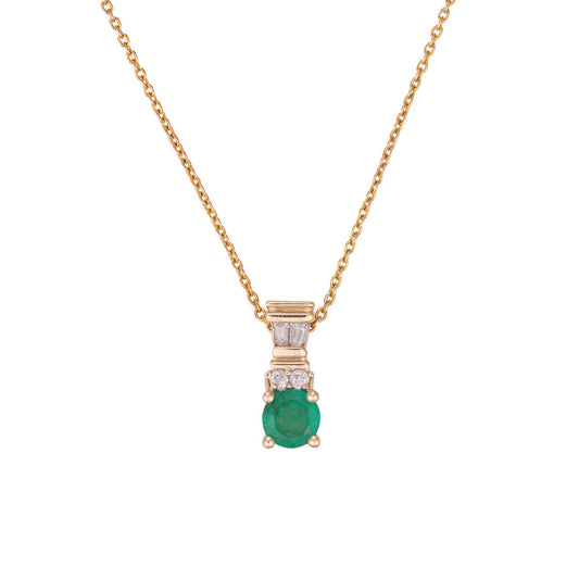 ReMARKable Estate Emerald Necklace in 14 Karat Yellow Gold with 0.33ctw Round Emerald