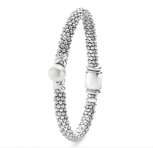 LAGOS Luna Collection Caviar Rope Color Gemstone Bracelet in Sterling Silver White with 1 Freshwater Pearl 8mm-8mm