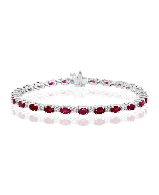 ReMARKable Designs Color Gemstone Bracelet in 14 Karat White Gold with 23 Oval Rubies 7.65ctw
