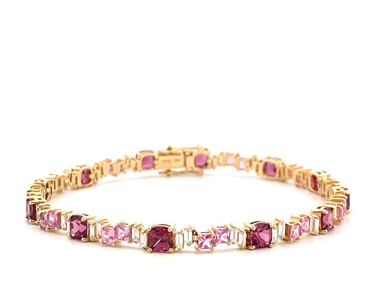 ReMARKable Designs Color Gemstone Bracelet in 14 Karat Yellow Gold with 17 Oval Sapphires 6.29ctw