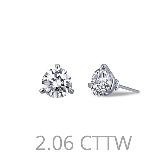 Lafonn Stud Simulated Diamond Earrings in Platinum Bonded Sterling Silver with 2.06ctw