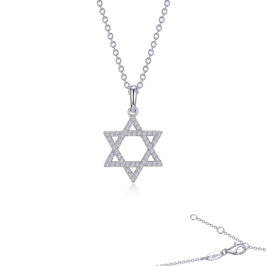 Lafonn Star of David Simulated Diamond Necklace in Platinum Bonded Sterling Silver with 0.54ctw