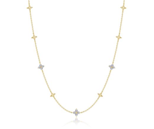 Lafonn Simulated Diamond Necklace in Yellow Sterling Silver with 0.85ctw, Adjustable Cable Chain, and Lobster Claw Clasp