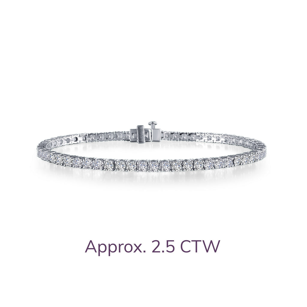 Platinum bracelet with round simulated diamonds.