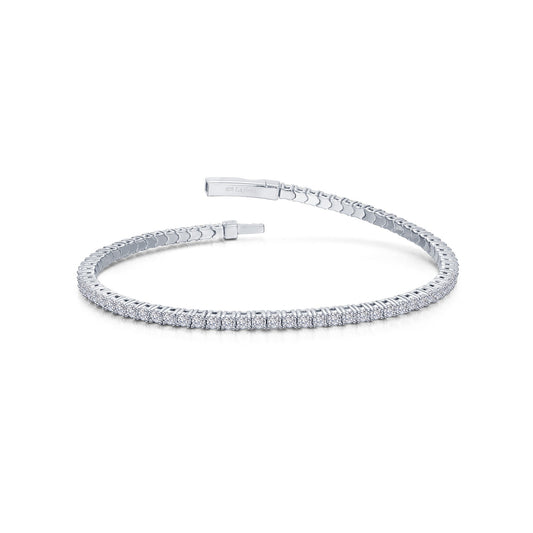 Flexible Bangle Simulated Diamond Bracelet in Platinum Bonded Sterling Silver 2.85ctw