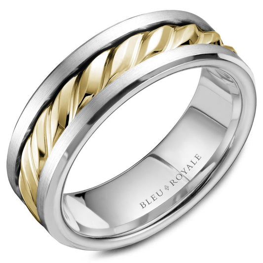 Crown Ring Men's Bleu Royale Collection Carved No Gemstone in 14 Karat White - Yellow Gold 7.5MM