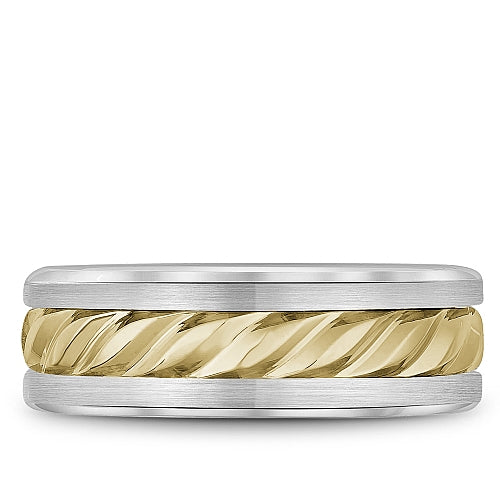 Crown Ring Men's Bleu Royale Collection Carved No Gemstone in 14 Karat White - Yellow Gold 7.5MM