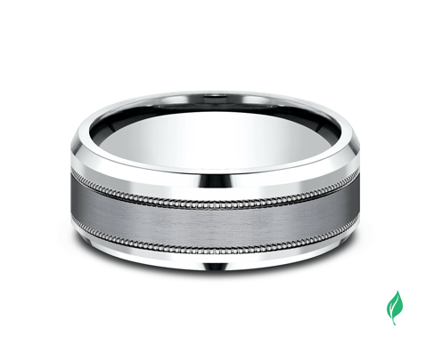 Benchmark Men's Carved Band (No Gemstone) in Tantalum 14 Karat White - Grey 8MM
