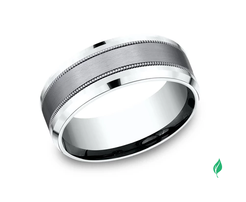 Benchmark Men's Carved Band (No Gemstone) in Tantalum 14 Karat White - Grey 8MM