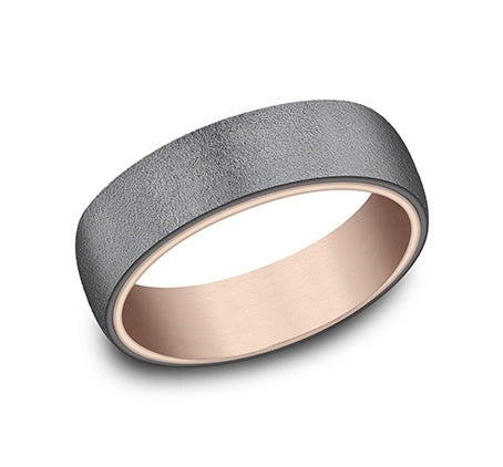 Benchmark Ammara Stone Collection Men's Carved Band (No Gemstone) in Tantalum 14 Karat Grey Rose 6.5MM